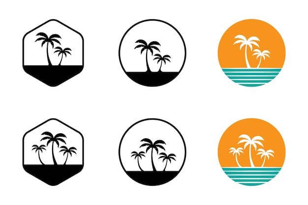 set of palm tree summer logo template vector illustration