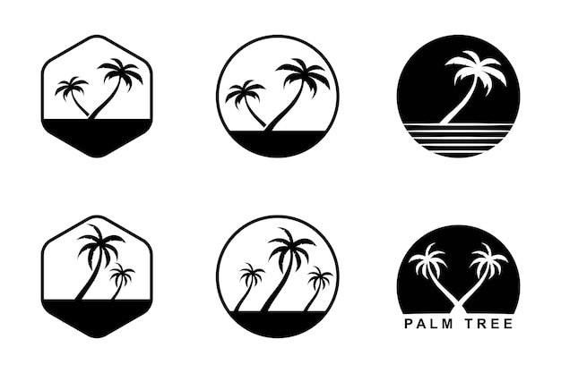 set of palm tree summer logo template vector illustration