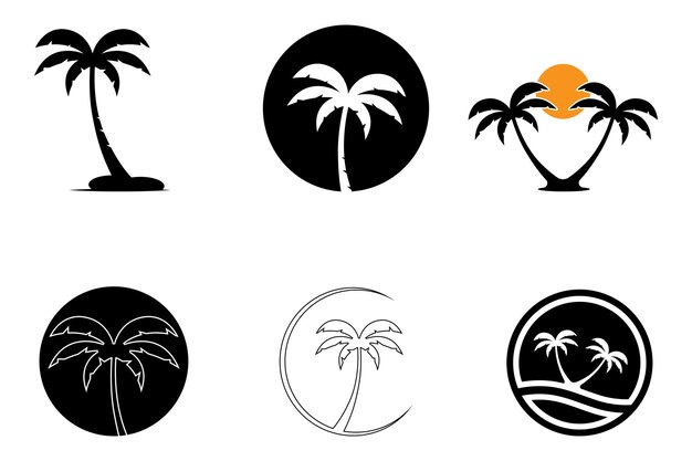 set of palm tree summer logo template vector illustration