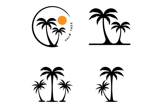 set of palm tree summer logo template vector illustration