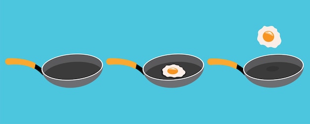 Set of pan with fried egg vector illustration