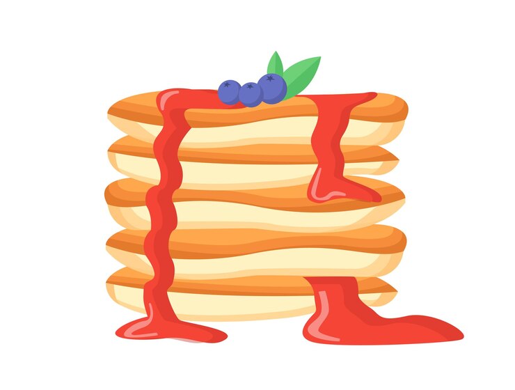 Vector set of pancakes concept dessert and delicacy with berries menu from catering or cafe homemade bakery and pastry sweet food cartoon flat vector illustration isolated on white background