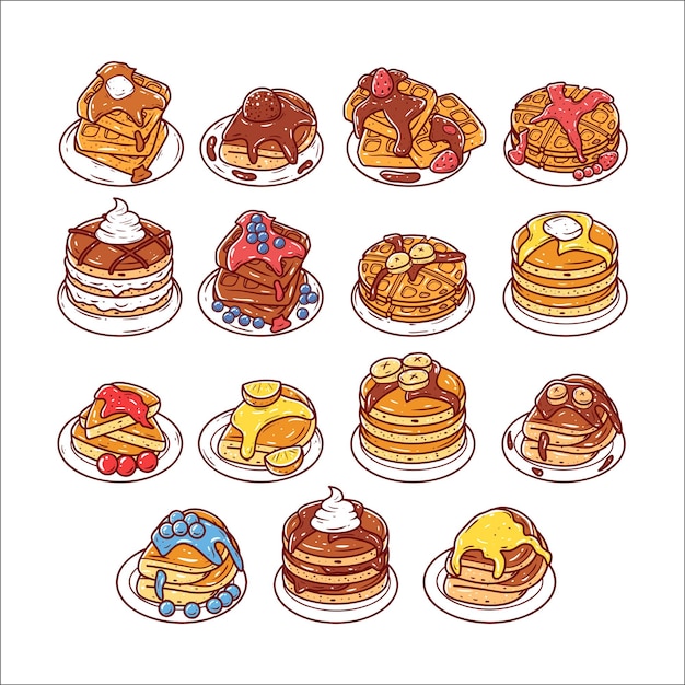 Set of pancakes handdrawn illustration