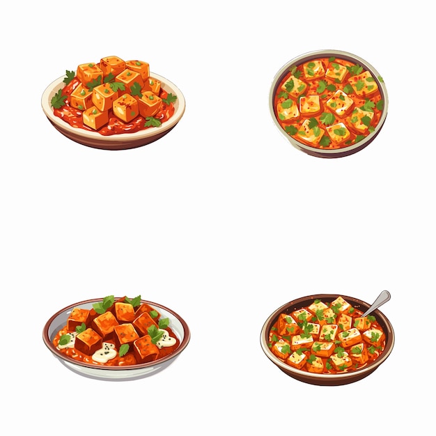 Vector set of paneer tika masala vector illustrations