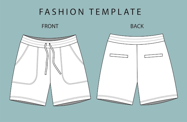 set pant front and back view pant fashion flat sketch template