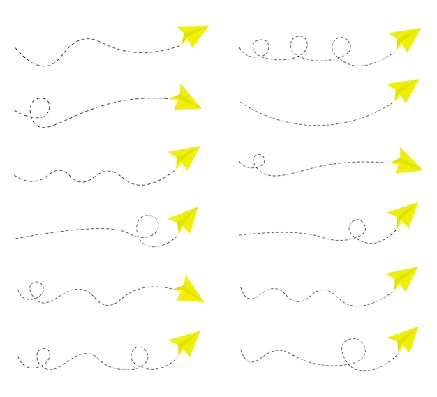 Set of paper airplane route with dashed line