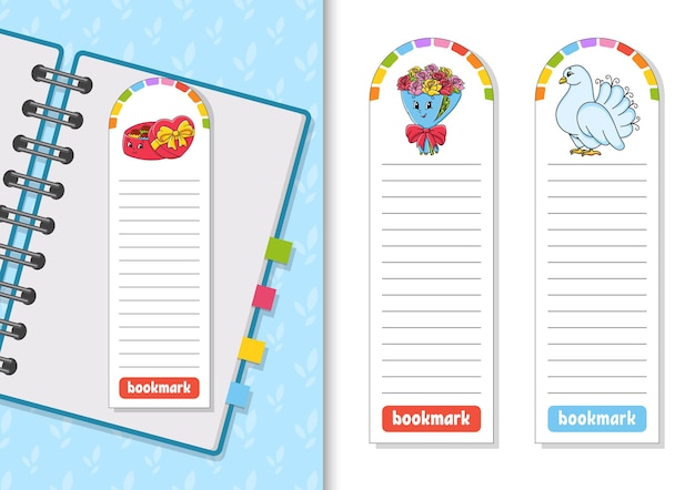 Set of paper bookmarks for books with cute cartoon characters For kids