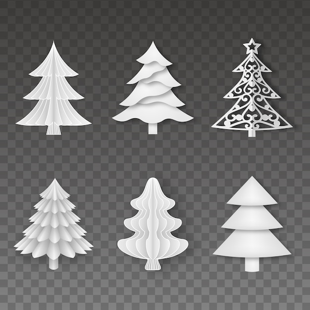 Vector set of paper christmas trees