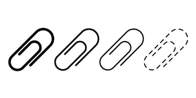 Set of paper clip vector icons. attach document. black fastener for documents.