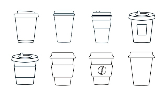 Set of paper coffee cups in black and white color