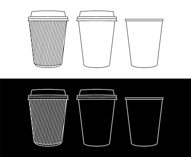 Set of paper coffee mugs linear icon and Editable stroke