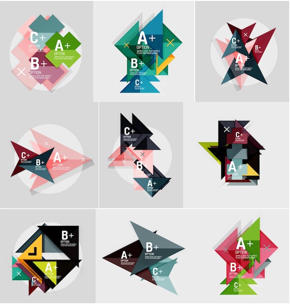 Vector set of paper design style geometrical banners with sample text infographic elements