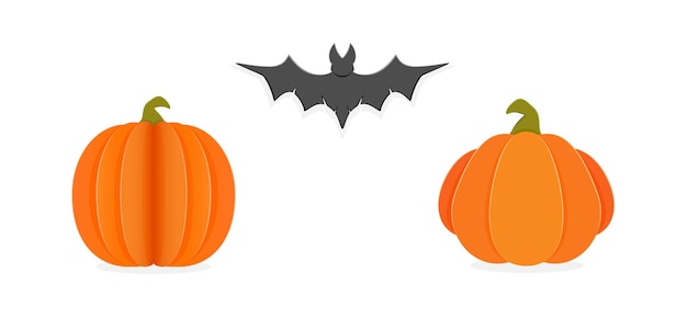 Set of Paper Halloween Pumpkins and Bat