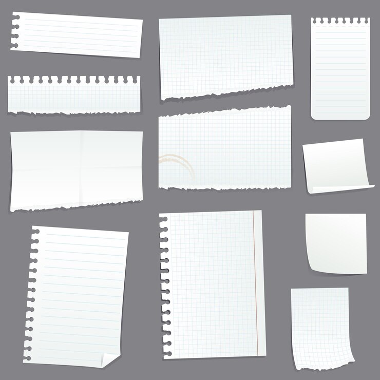 Set of paper sheets Torn paper White sheets on a gray background