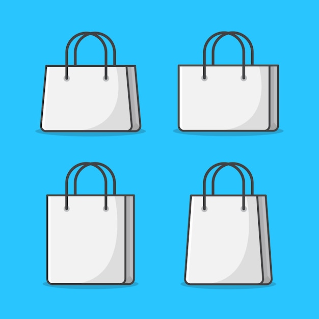 Set Of Paper Shopping Bag With Rope Handles. White Bag