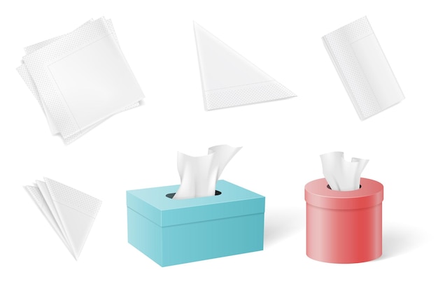 Vector set papieren servetten en tissues gevouwen in verschillende vormen illustratie