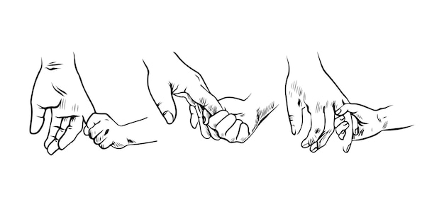 Vector set of parents and child holding hands drawing