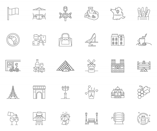Set of Paris outline icons