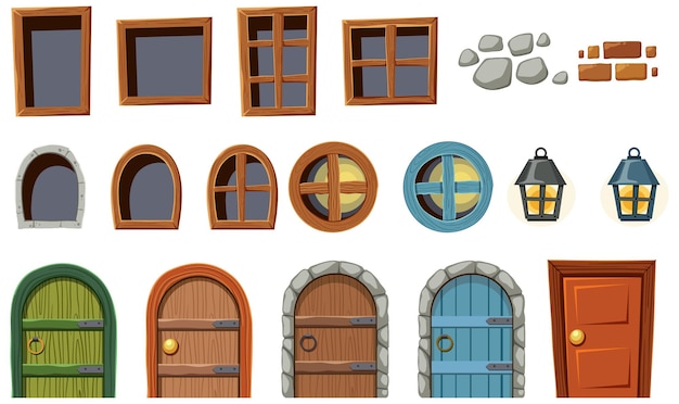 Vector set of part of house cartoon objects