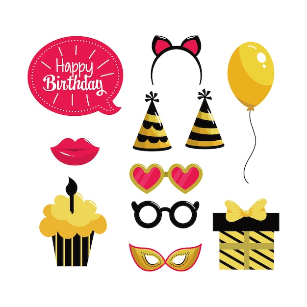 Vector set party decoration to happy birthday