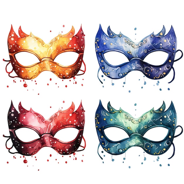 Vector set of party mask vector watercolor white background i