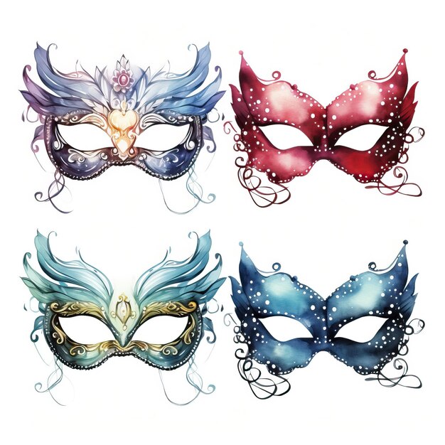 Vector set of party mask vector watercolor white background i