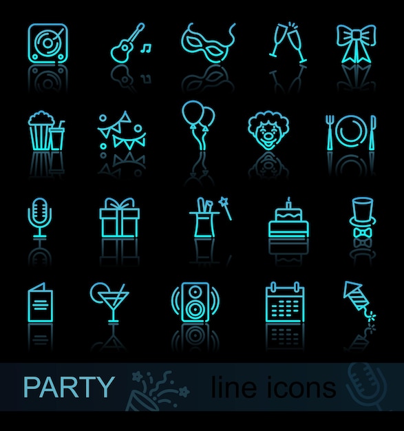 Vector set of party related vector line icons