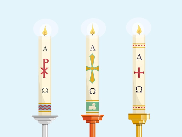 Vector set of paschal candles for easter vigil of holy week