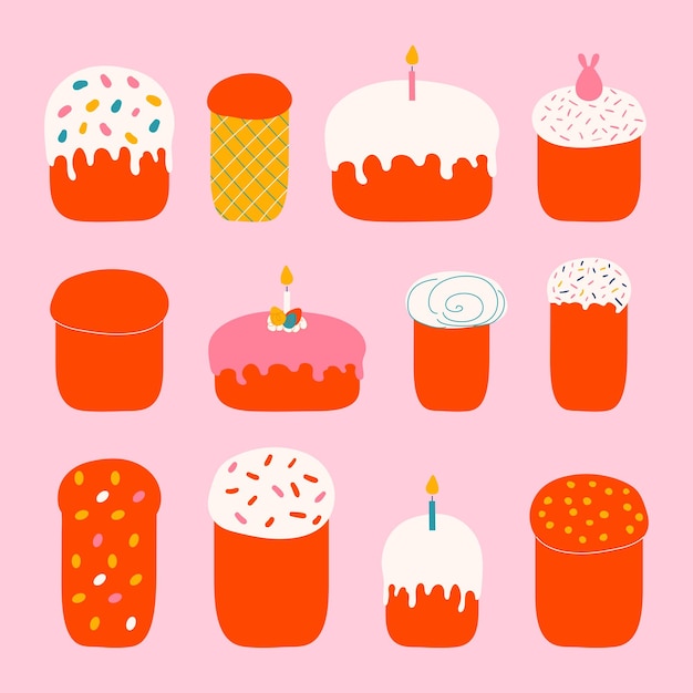 Set Pasen taarten vectorillustratie geïsoleerd op roze