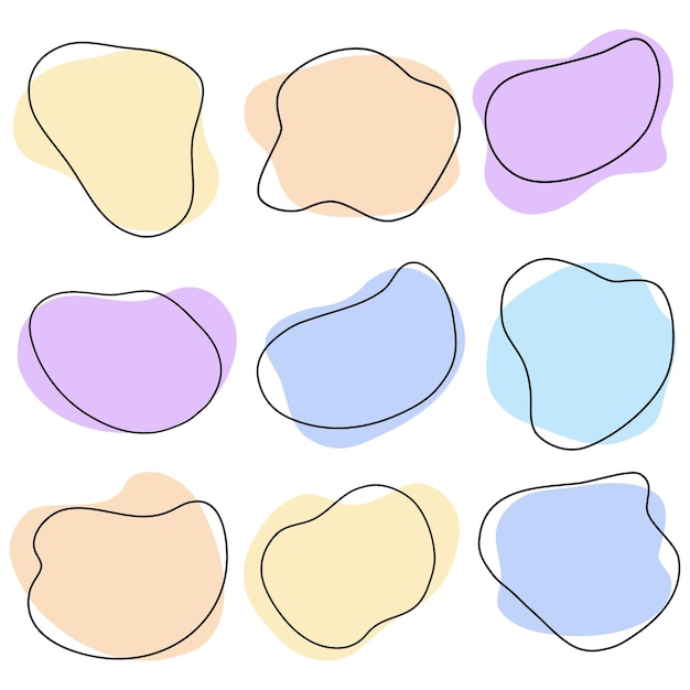 Vector set of pastel abstract liquid shapes with lines