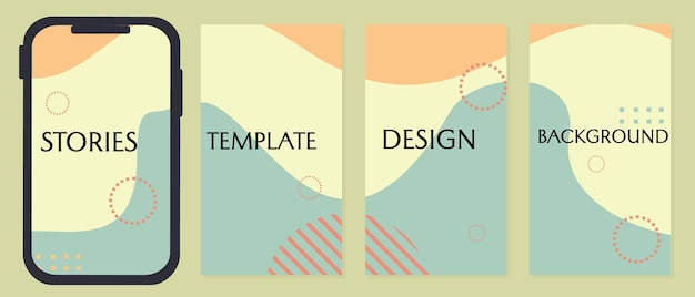 Set of pastel color social media story cover designs. geometric design with curved pattern