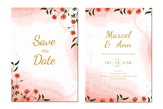 パステルカラーのベクトル水彩の花の結婚式の招待カードのセット