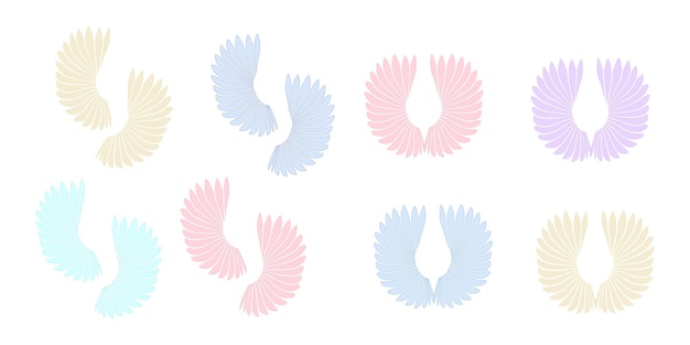 Set Of Pastel Colored Angel Wings Isolated On White Background