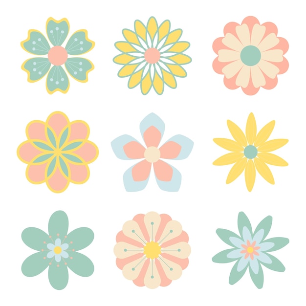 Set of pastel flowers vector