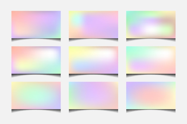 Vector set of pastel gradient background with holographic effect