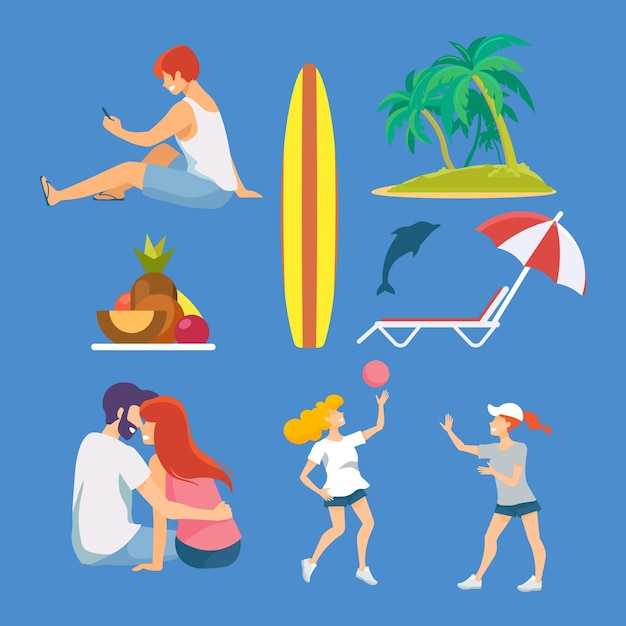 Vector set of pastime on the seashore