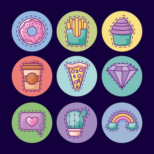 Set of patches with delicious food and icons