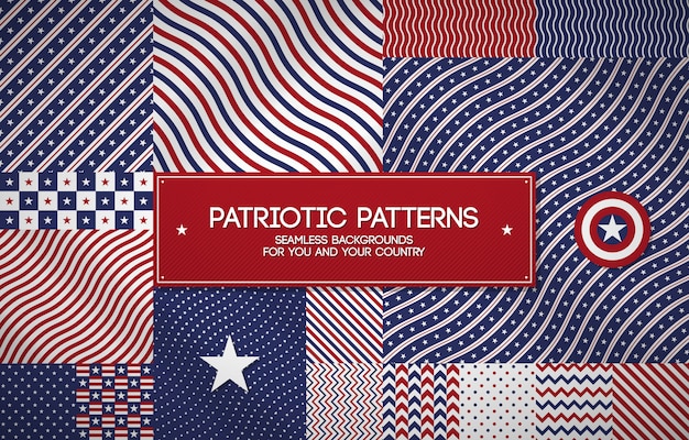 Set of patriotic american patterns with stars and stripes