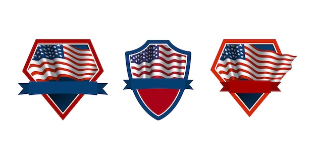 Vector set of patriotic emblems with waving flag of usa