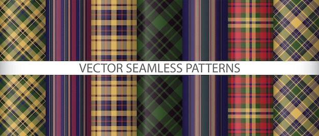 Set pattern background check textile texture plaid tartan vector fabric seamless