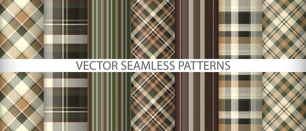 Set pattern fabric check Tartan plaid background Texture vector seamless textile