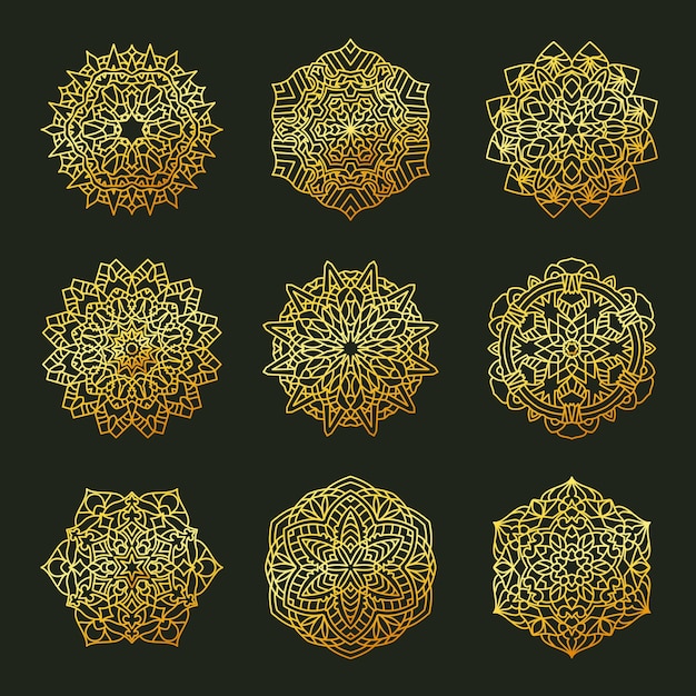 Set Pattern geometrische gouden logo Vector decoratieve Arabische karakters