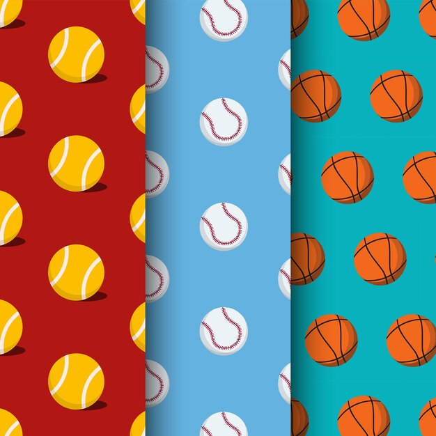 Set of patterns with balls sport equipment concept for background vector illustration in flat style