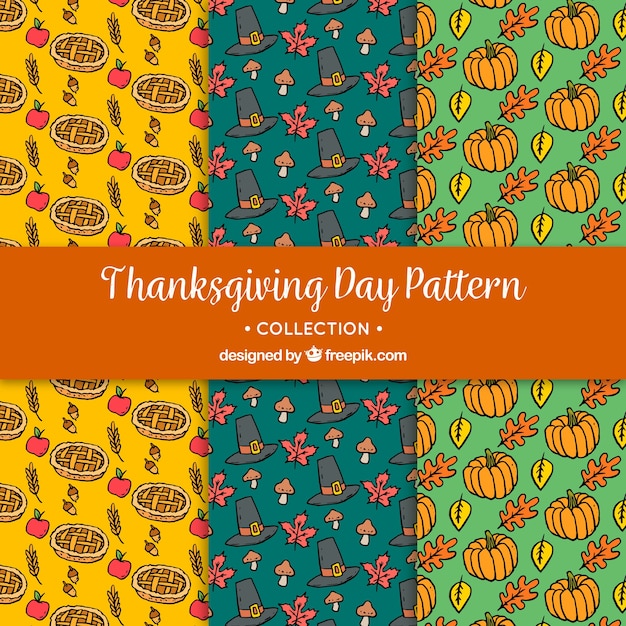 Set of patterns with drawings of thanksgiving elements