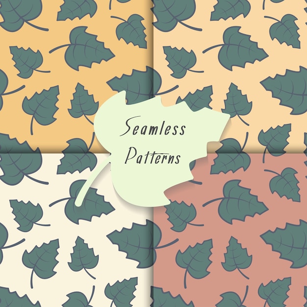 Set of patterns with green leaves on a colored background Natural beautiful artVector