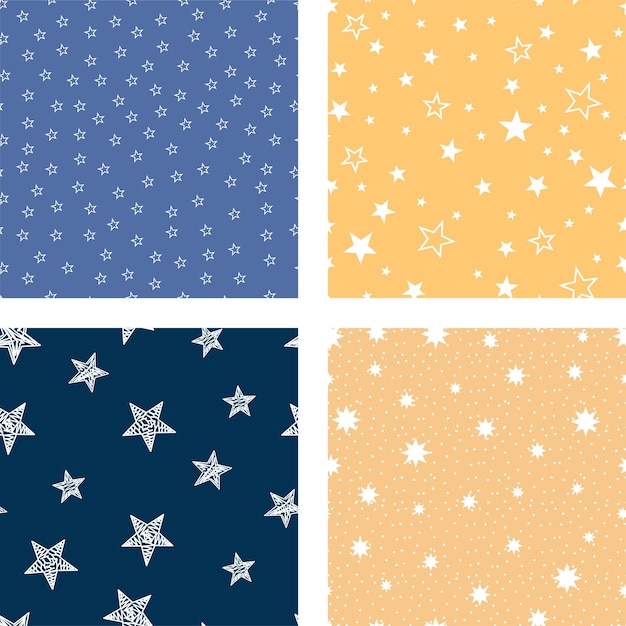 Set of patterns with stars yellow and blue