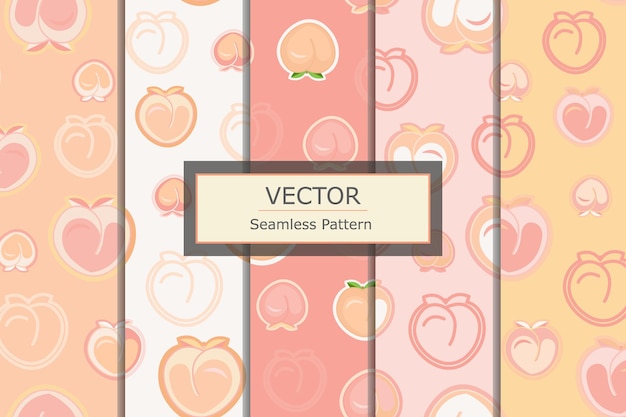 Set of peach fruit pink pastel pattern seamless repeat background