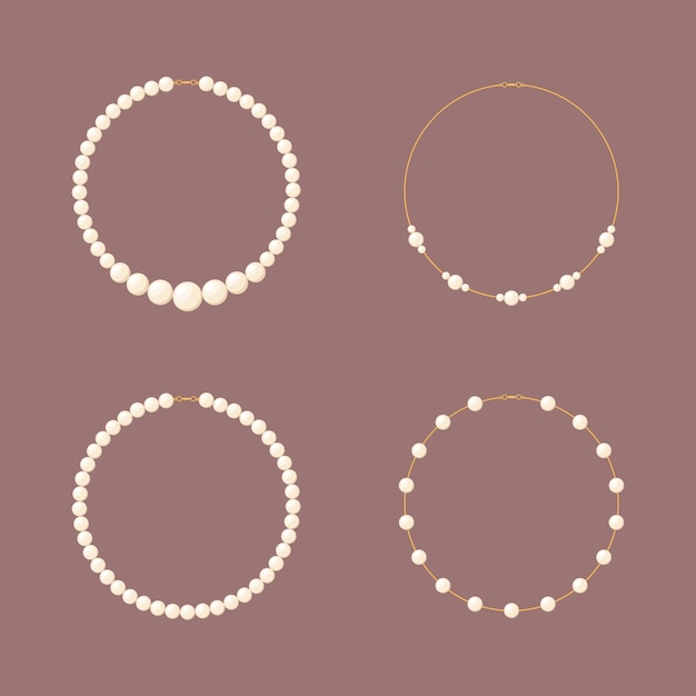 Set of pearl necklaces vector illustration