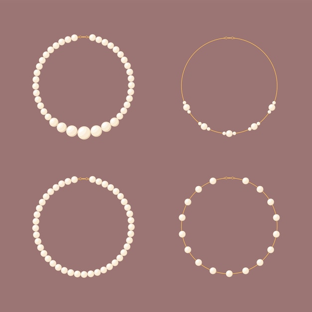 Set of pearl necklaces Vector illustration