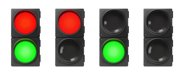 Set of pedestrian traffic lights realistic electric lights with all two colors on and